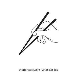 mano vectorial sosteniendo palillo con un dibujo de línea continua de sushi 