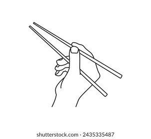 vector hand holding chopstick with a sushi continuous line drawing 