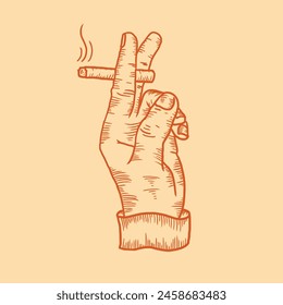 vector of hand holding cigarrete hand draw vintage style