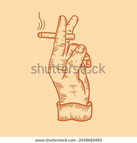 vector of hand holding cigarrete hand draw vintage style