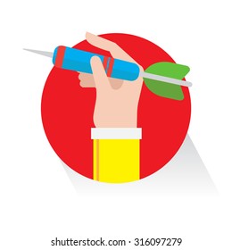 Vector hand holding dart. Flat on white background