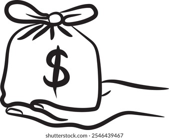 Vector of a hand holding a dollar amount in hand-drawn burlap