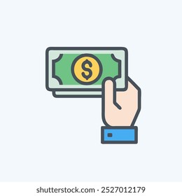 vector of a hand holding a dollar bill, symbolizing financial transactions, currency exchange, or payment. Suitable for concepts related to finance, money, banking, and business dealings.