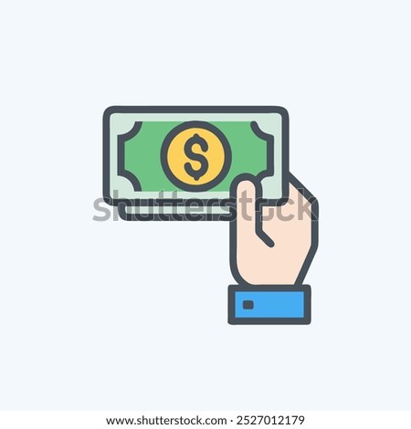 vector of a hand holding a dollar bill, symbolizing financial transactions, currency exchange, or payment. Suitable for concepts related to finance, money, banking, and business dealings.