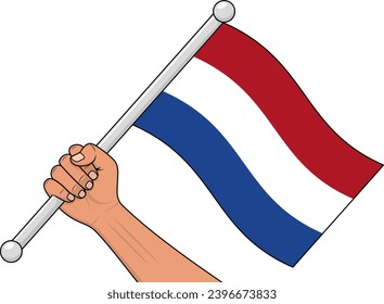 vector of a hand holding a Dutch flag stick