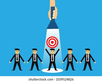 vector of hand holding flashlight to business leader get target,business concept