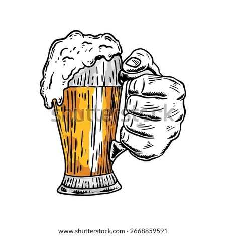 Vector hand holding glass beer illustration