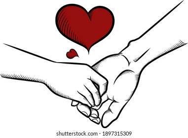 vector hand holding hands with the symbol of love on it