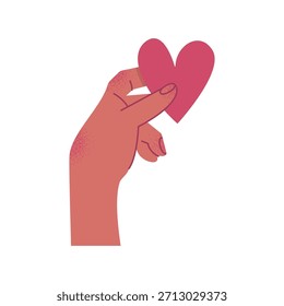 Vetor Mão segurando o coração. Coleção de gestos bonitos para amor, apoio, caridade, bondade, temas de Valentine, adesivos e projetos de saudação. Desenho animado jogo de mãos para o Dia dos Namorados.