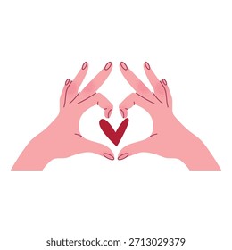 Vector Mano sosteniendo el corazón. Linda colección de gestos para el amor, la Asistencia, la caridad, la amabilidad, los temas de San Valentín, pegatinas y diseños de saludo. Conjunto de manos de dibujos animados para el día de San Valentín.