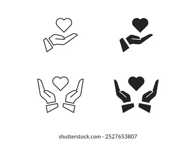vector hand holding heart, thank you icon in black color