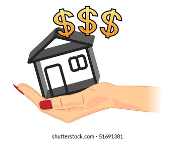 Vector - Hand holding house (e.g. credit for new house, etc...)