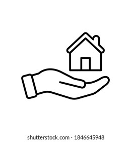 Icono de la casa de la mano del vector, casa en mano, permanencia en casa, símbolo de cuidado en el hogar sobre fondo blanco aislado para UI/UX y sitio web.