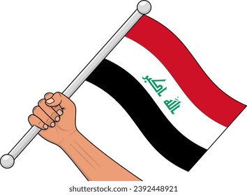 vector of a hand holding an Iraq flag stick
