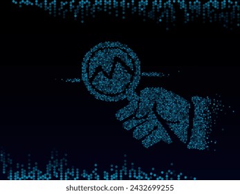 vector of a hand holding a manifying glass to a chart, concept for marketing strategy or trend analytics.