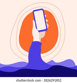 Vector hand holding mobile phone with abstract background.To see the other abstract hands illustrations , please check hands collection.