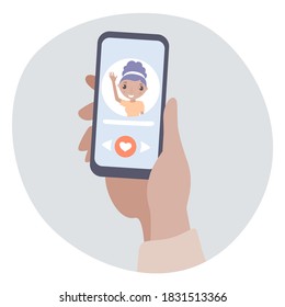 Vector Hand hält Handy mit Online-Dating-Konzept.Um die andere Hand mit Handyillustrationen sehen, schauen Sie bitte Hands-Sammlung.
