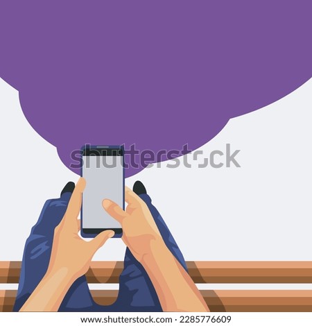vector hand holding mobile phone with copy space for promotion, advertisement or banner