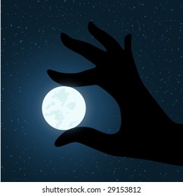 vector hand holding the moon