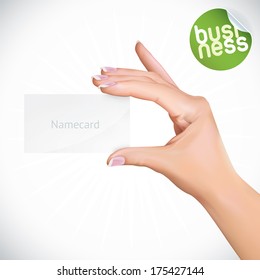Vector Hand Holding Name Card Illustration, Icons, Sign, Badge With Sticker
