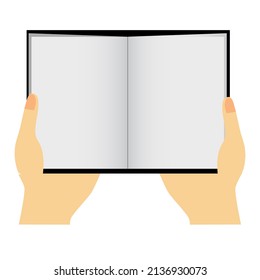 Vector Hand Holding Opened Blank Book, isolated on white
