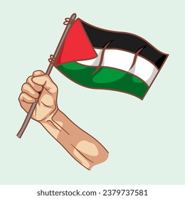 Vector hand holding palestine national flag illustration