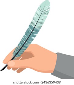 Vector hand holding a pen for writing. Design element isolated on transparent background.