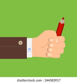 vector hand holding a pencil, flat design