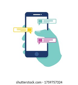 Vector hand holding phone with short messages