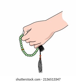 Vector Hand Holding Prayer Beads For Dhikr