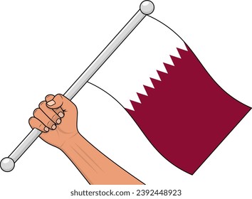 vector of a hand holding a Qatar flag stick