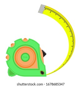 Herramienta de construcción de la ruleta de sujeción de la mano del vector. Icono de cinta de medida industrial aislado en fondo blanco.