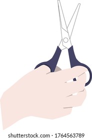 Un vector de una mano que sostiene una tijera aislada sobre espacio en blanco, corte de plantilla listo para el diseñador