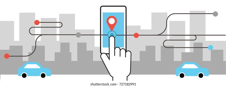 Vector Hand Holding Smart Phone With Ride Share App Illustration