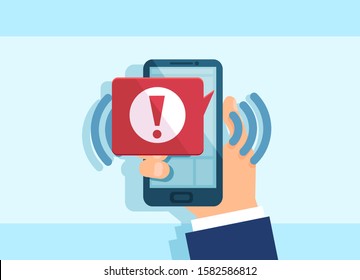 Vector of a hand holding a smartphone with a malware notification 