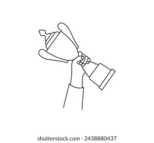  vector hand holding trophy continuously drawing line art 