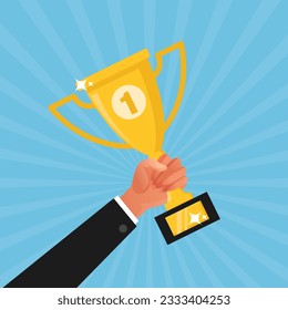 Vector hand holding trophy as a winner