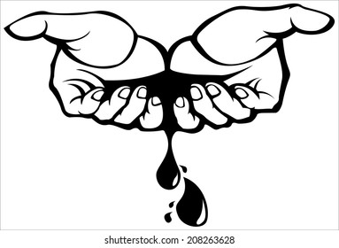 Vector of hand holding water