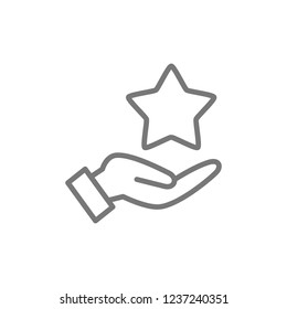 Vector hand holds star, feedback line icon. Symbol and sign illustration design. Isolated on white background