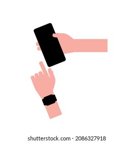 Vector hand icon with smartphone for your business.