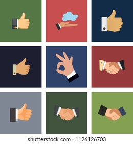 vector hand illustrations - gesture signs, vector handshake. thumb up. contract, partnership, success and communication concept