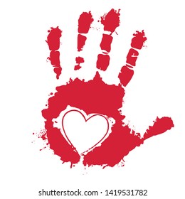 Vector Hand imprint with Heart shape isolated