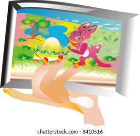 Vector. Hand keeps a picture with the Easter story.