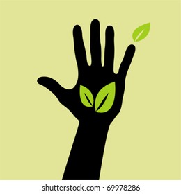 Vector hand with leaf sign