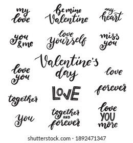 Vector hand lettered Valentine's Day phrases set
