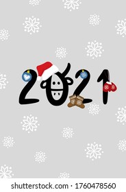Grabado de la mano del vector "2021" en forma de toro. Ilustración vectorial. Diseño de carteles, postales, impresos, embalajes, ropa, tela y otros usos.