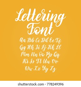 Vector hand lettering alphabet. Calligraphy font letters on yellow background.