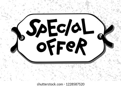Vector hand lettering banner on abstract texture background. Template for discount or sale. Special offer text. Design for tag, card, banner, advertising, poster, announcement. Illustration EPS10
