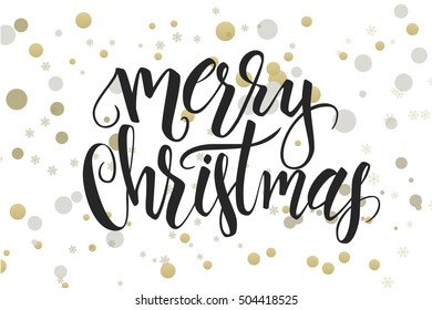 vector hand lettering christmas greetings text -merry christmas - with ellipses in gold color