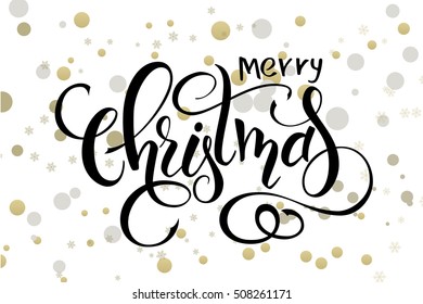vector hand lettering christmas greetings text -merry christmas - with ellipses in gold color.